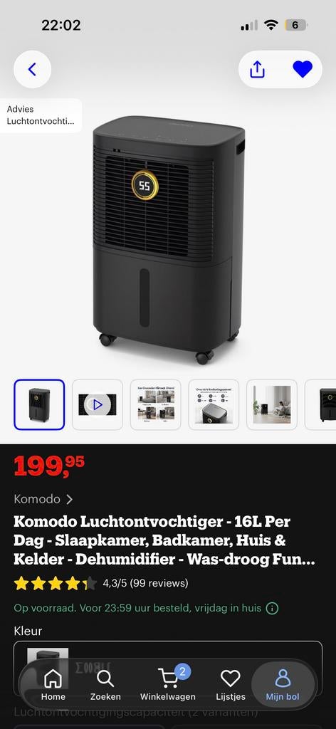 Komodo Luchtontvochtiger - 16L/dag - Voor Huis & Kelder, Ophalen of Verzenden, Nieuw, Luchtontvochter