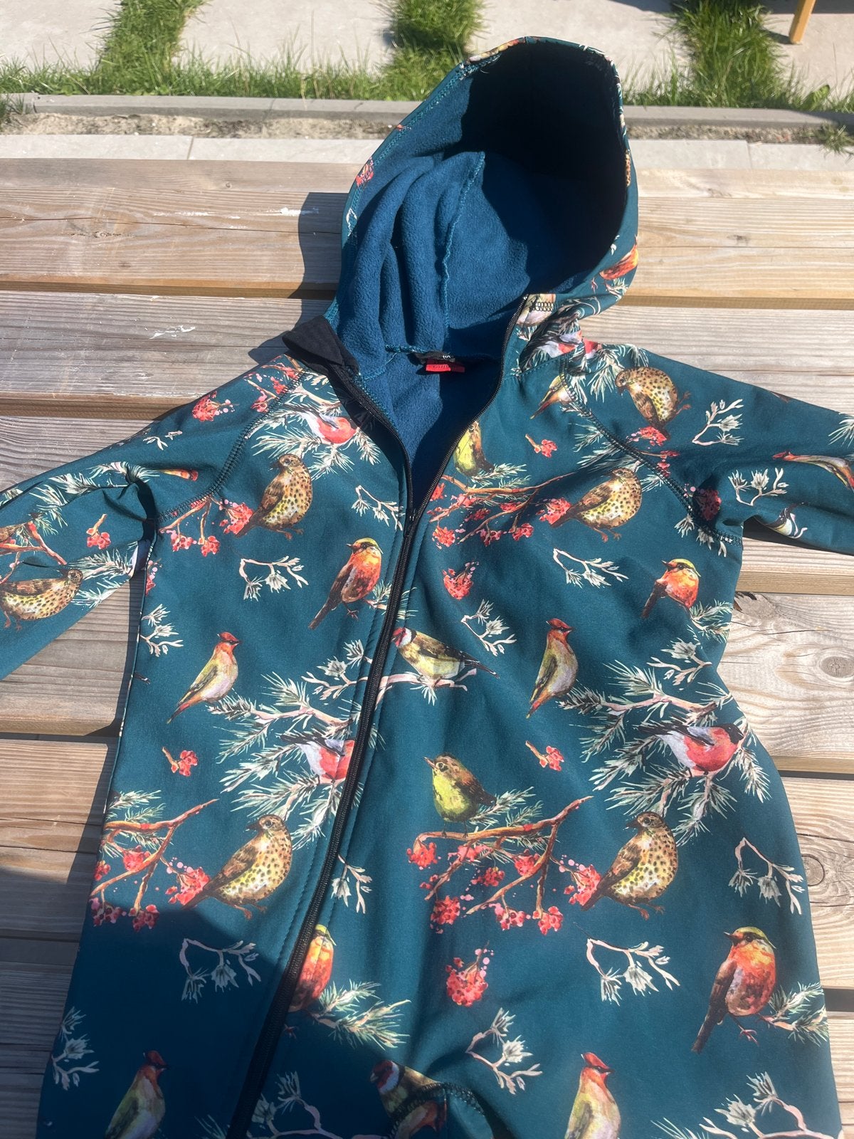 Softshell waterdicht speelpak met vogelprint - Maat 110, Ophalen, Zo goed als nieuw, Jongen of Meisje