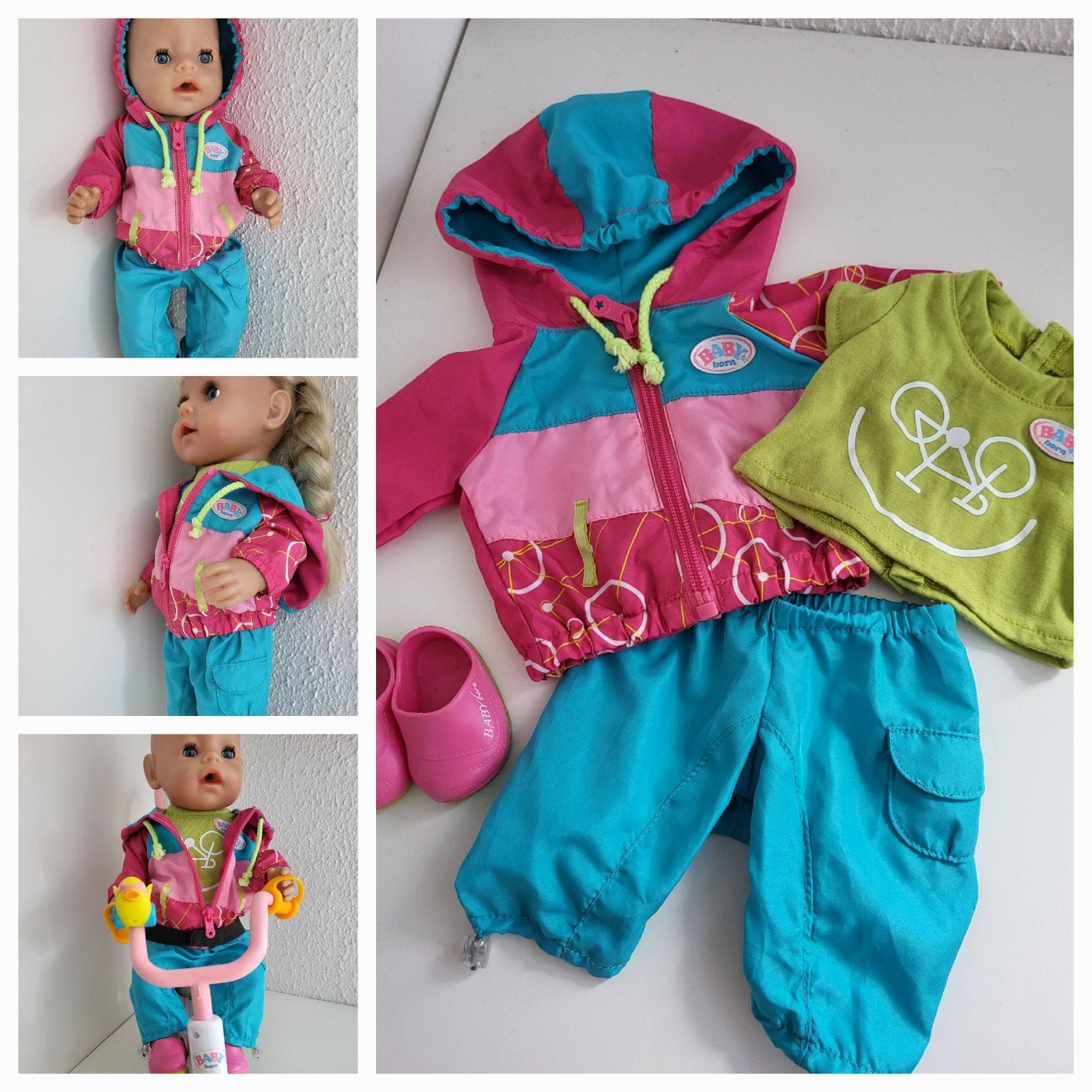 Baby Born Kleertjes: 4-delige Fiets Set Deluxe Babyborn. 43, Ophalen of Verzenden, Zo goed als nieuw, Babypop