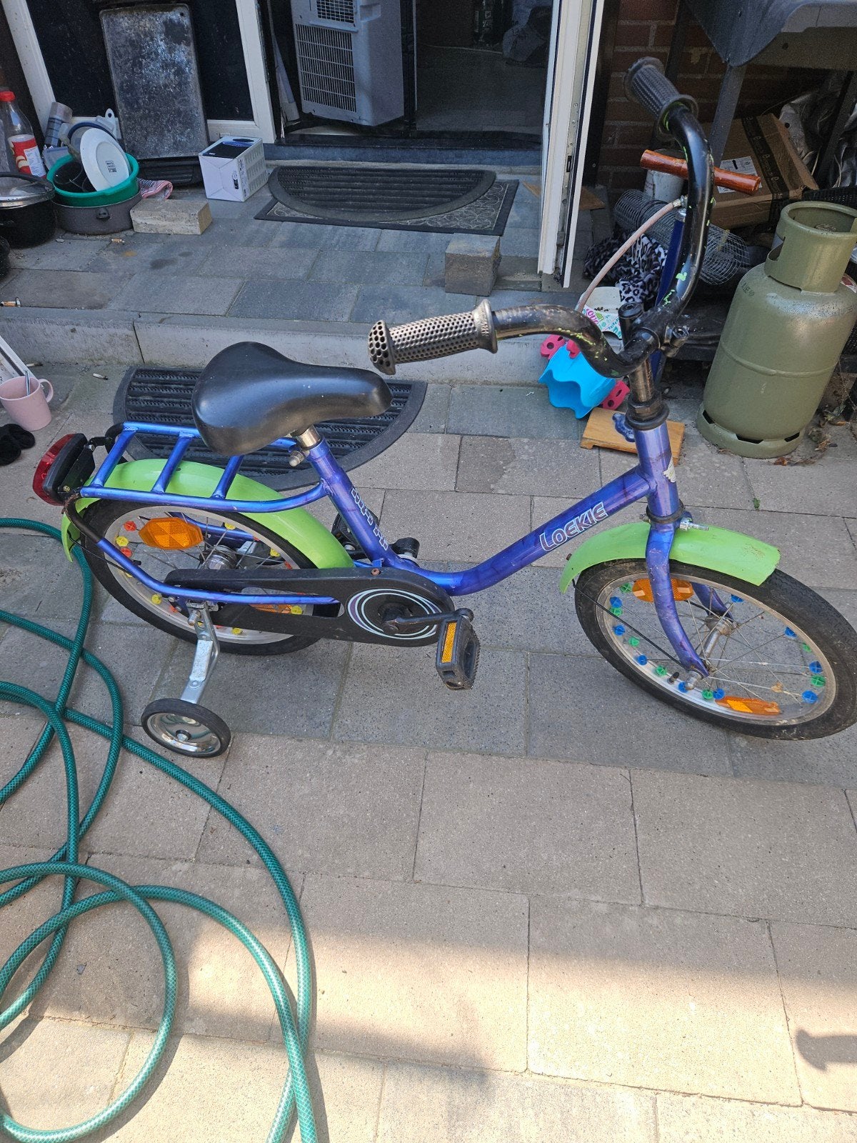 Kinderfiets Lockie met zijwieltjes - paars/groen, Ophalen of Verzenden
