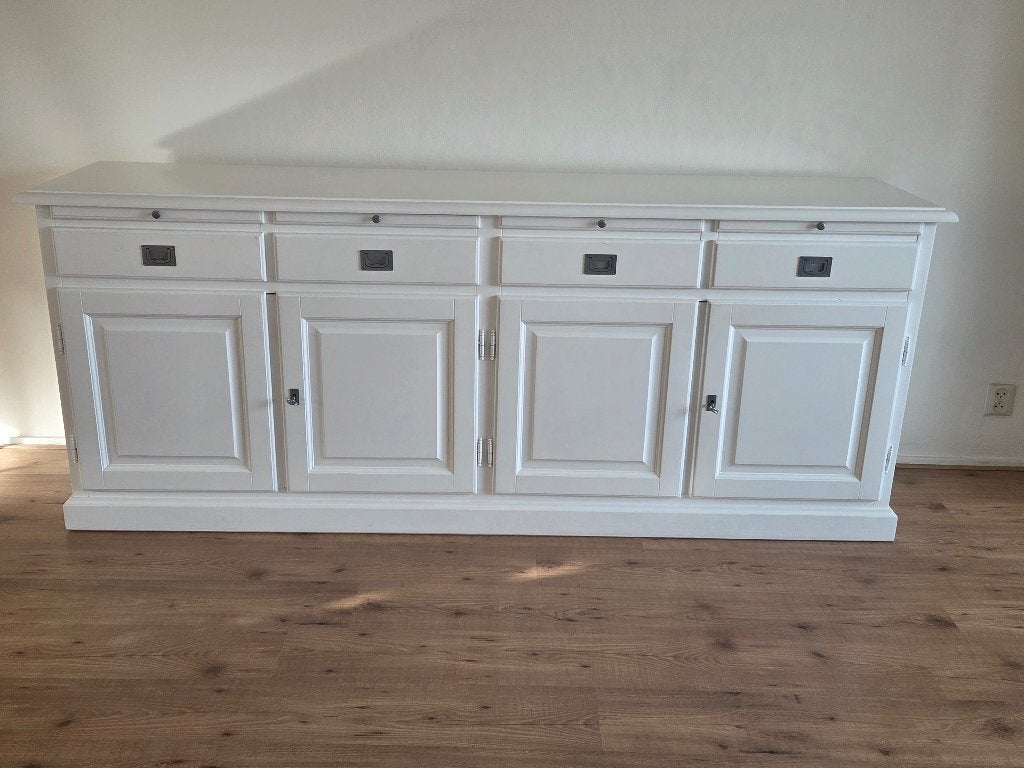 Richmond Interiors Dressoir Wit | Massief Hout | 221 cm, Ophalen, Grenenhout, 200 cm of meer, Modern landelijk - Cottage wit - Rivièra stijl - Massief hout