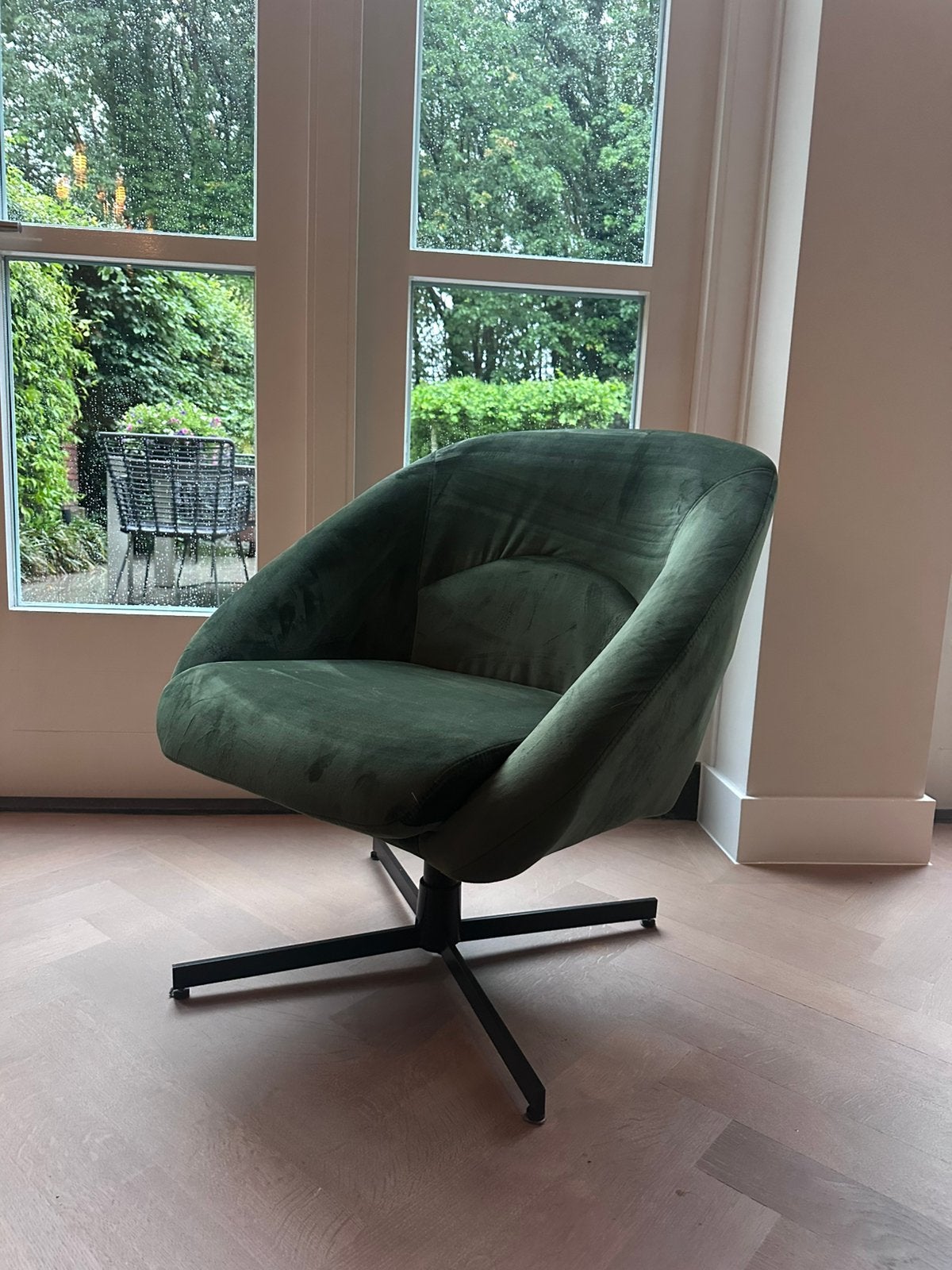 Donkergroene draai fauteuil, Ophalen, Zo goed als nieuw, Minder dan 75 cm, 50 tot 75 cm