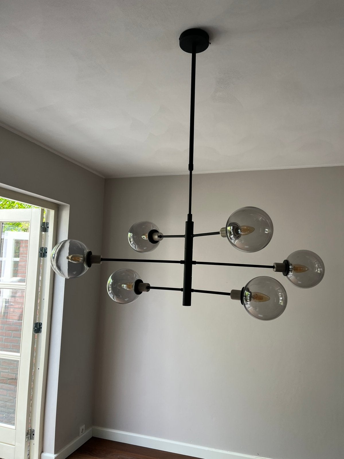 Hanglamp eettafel glazen bollen, Huis en Inrichting, Lampen | Hanglampen, Ophalen, Gebruikt, Minder dan 50 cm