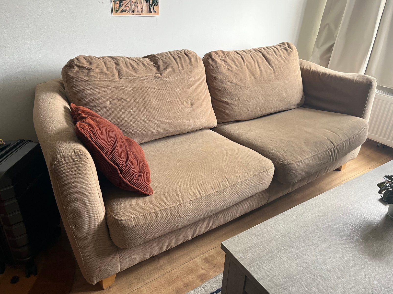 Brown / Beige sofa, Huis en Inrichting, Banken | Sofa's en Chaises Longues, Ophalen, Gebruikt, Driepersoons, 75 tot 100 cm