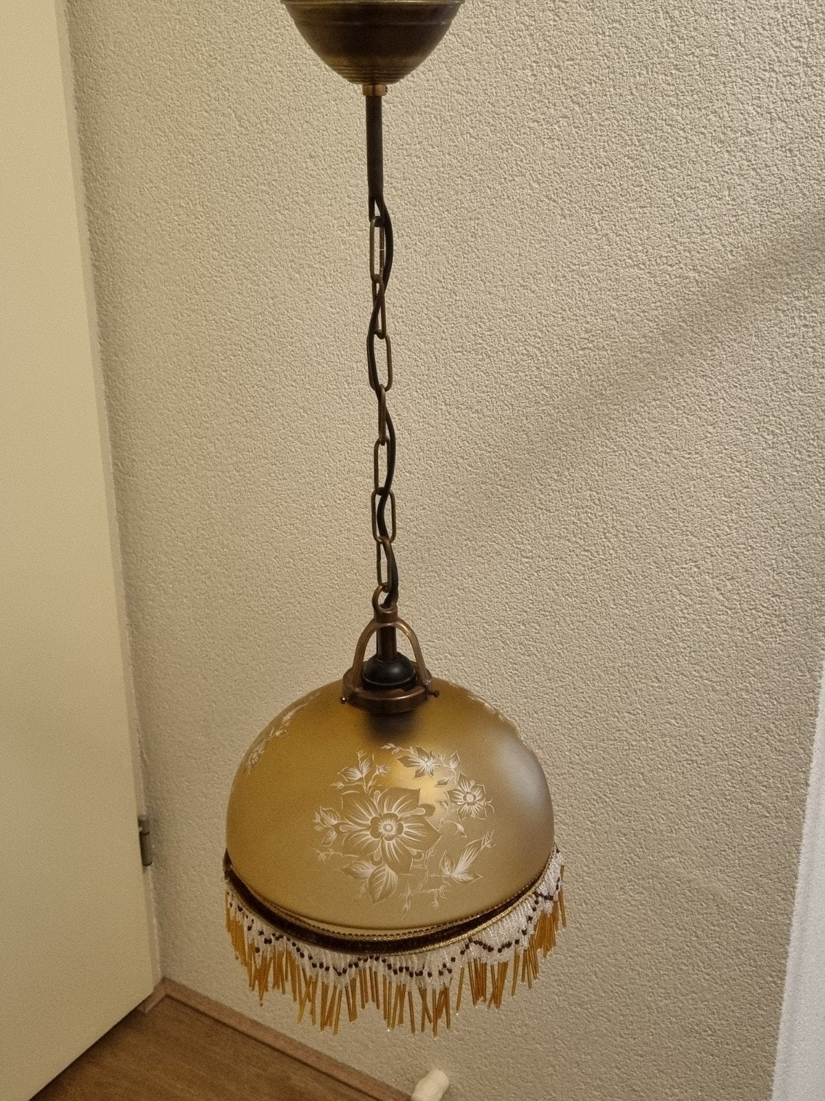 Vintage Hanglamp met Kralen en Bloemmotief Jaren '50/'60, Antiek en Kunst, Ophalen of Verzenden