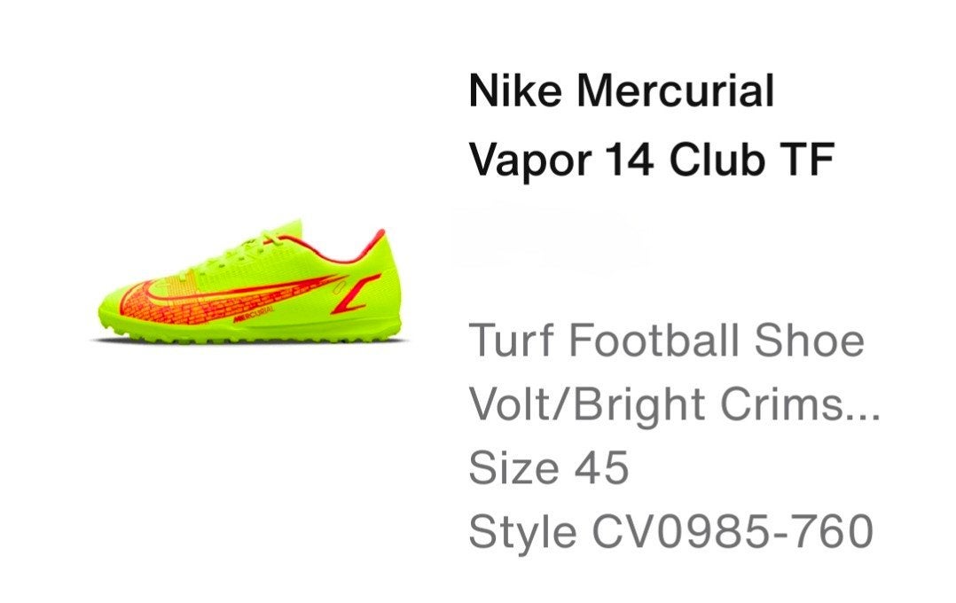 Nike Mercurial Vapor 14 Club TF Voetbalschoenen Maat 45, Maat XS of kleiner, Ophalen, Nieuw, Schoenen