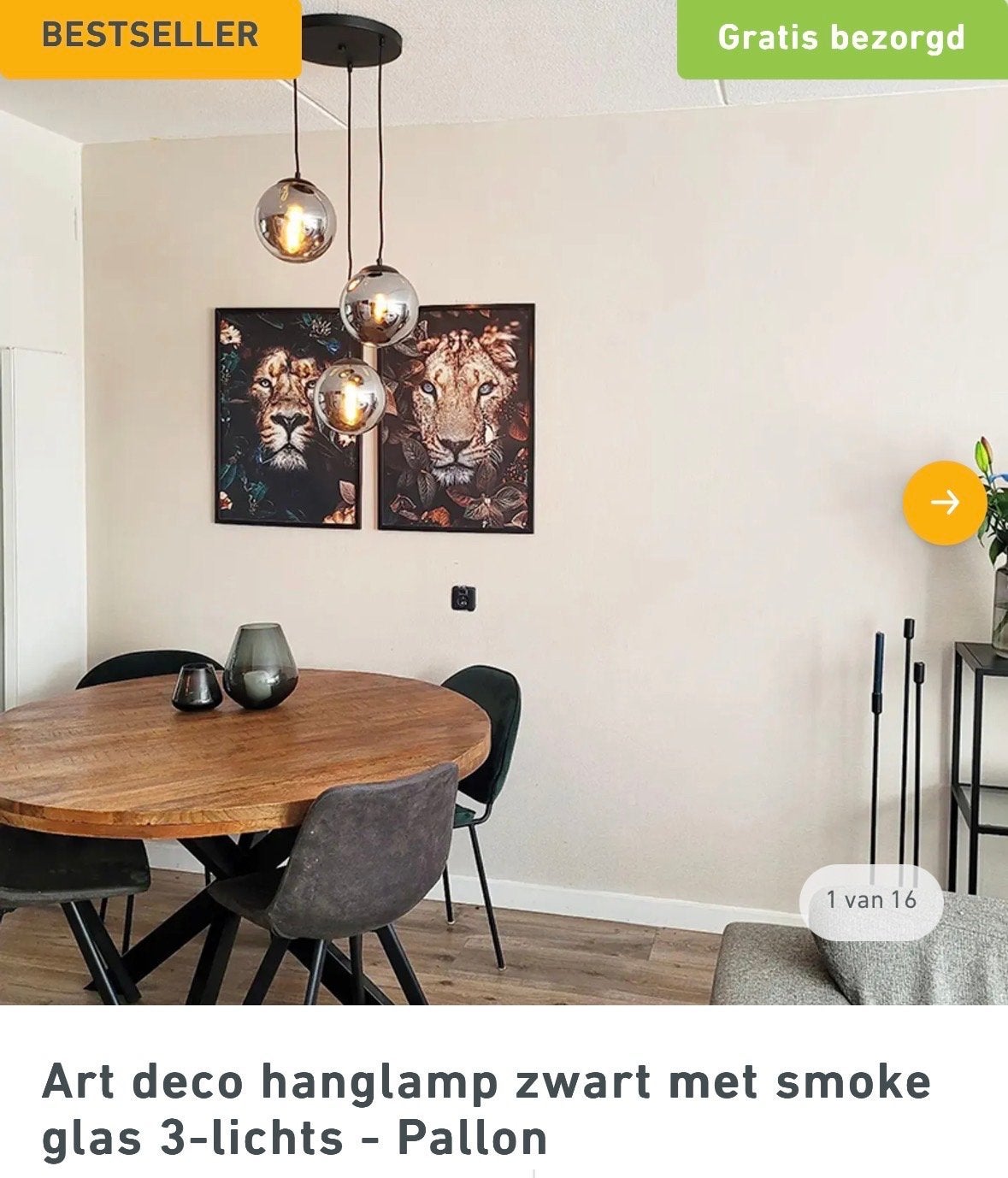 Art Deco Hanglamp Zwart met Smoke Glas 3-lichts - Pallon, Ophalen, Zo goed als nieuw, Glas, 75 cm of meer