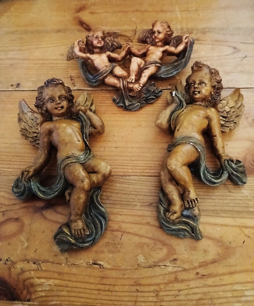 Antieke engelen voor aan de muur putti's 3 x made in Italy, Ophalen of Verzenden