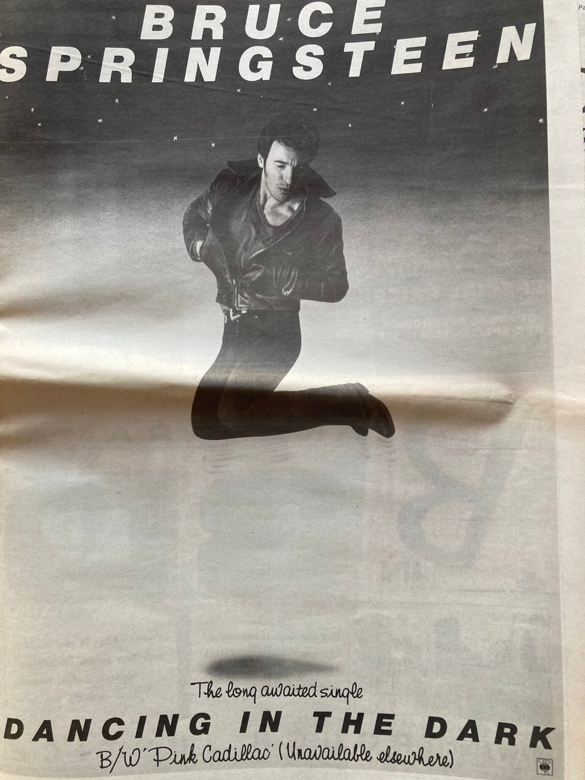 Paginagrote A3 advertentie BRUCE SPRINGSTEEN Dancing release, Verzamelen, Posters, Ophalen of Verzenden, Zo goed als nieuw, A1 t/m A3