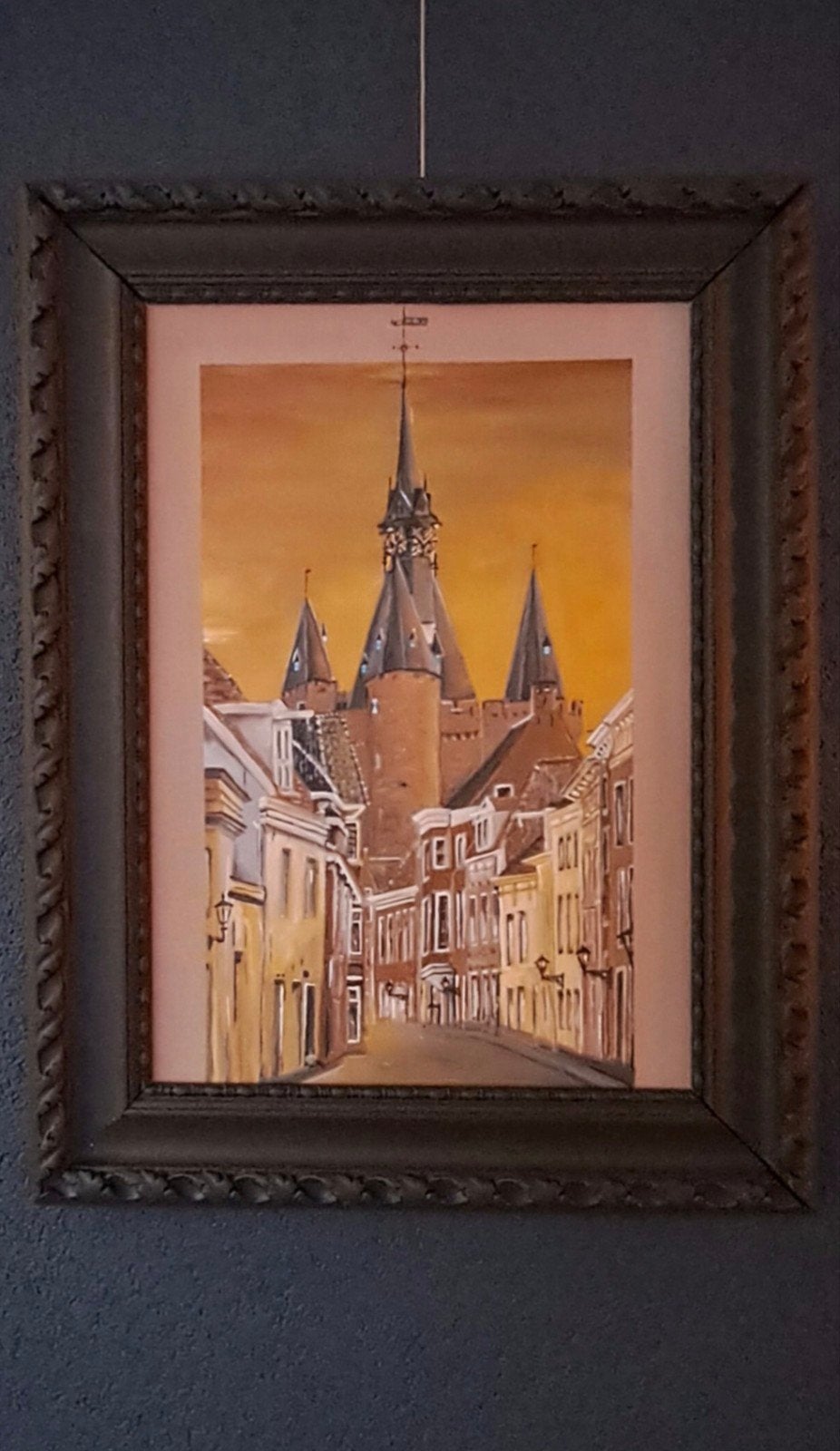 schilderij Sassenpoort Zwolle, Ophalen of Verzenden, Minder dan 50 cm, Schilderij