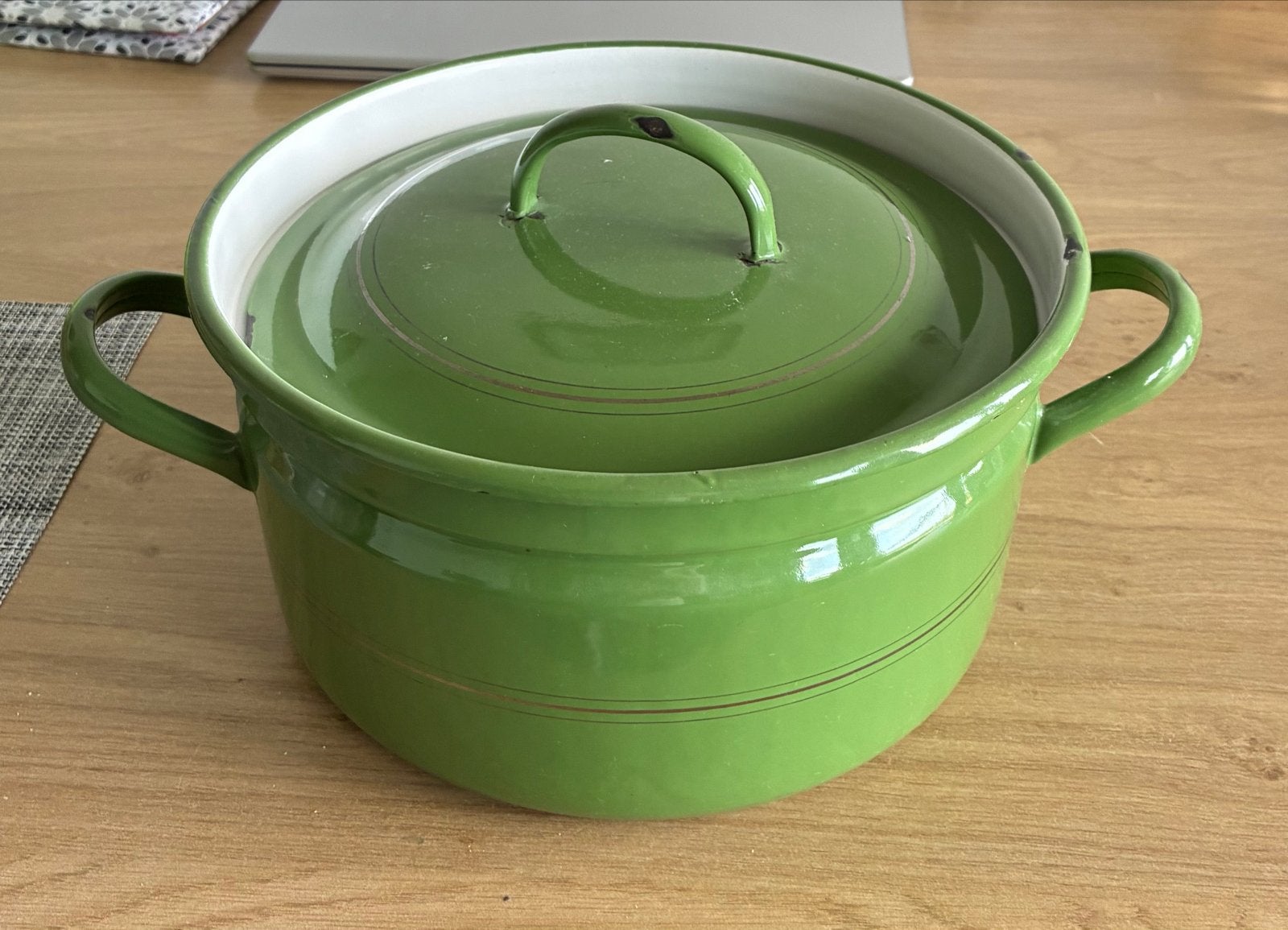 Groene emaille kookpot met deksel, Gebruikt, Met deksel, Ophalen of Verzenden, Kookpan
