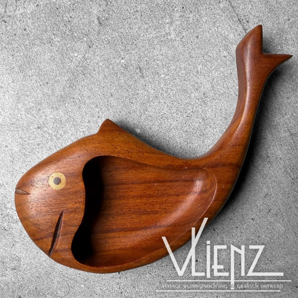 Vintage, midcentury houten schaaltje vis, walvis snackschaal, Ophalen of Verzenden, Huis en Inrichting