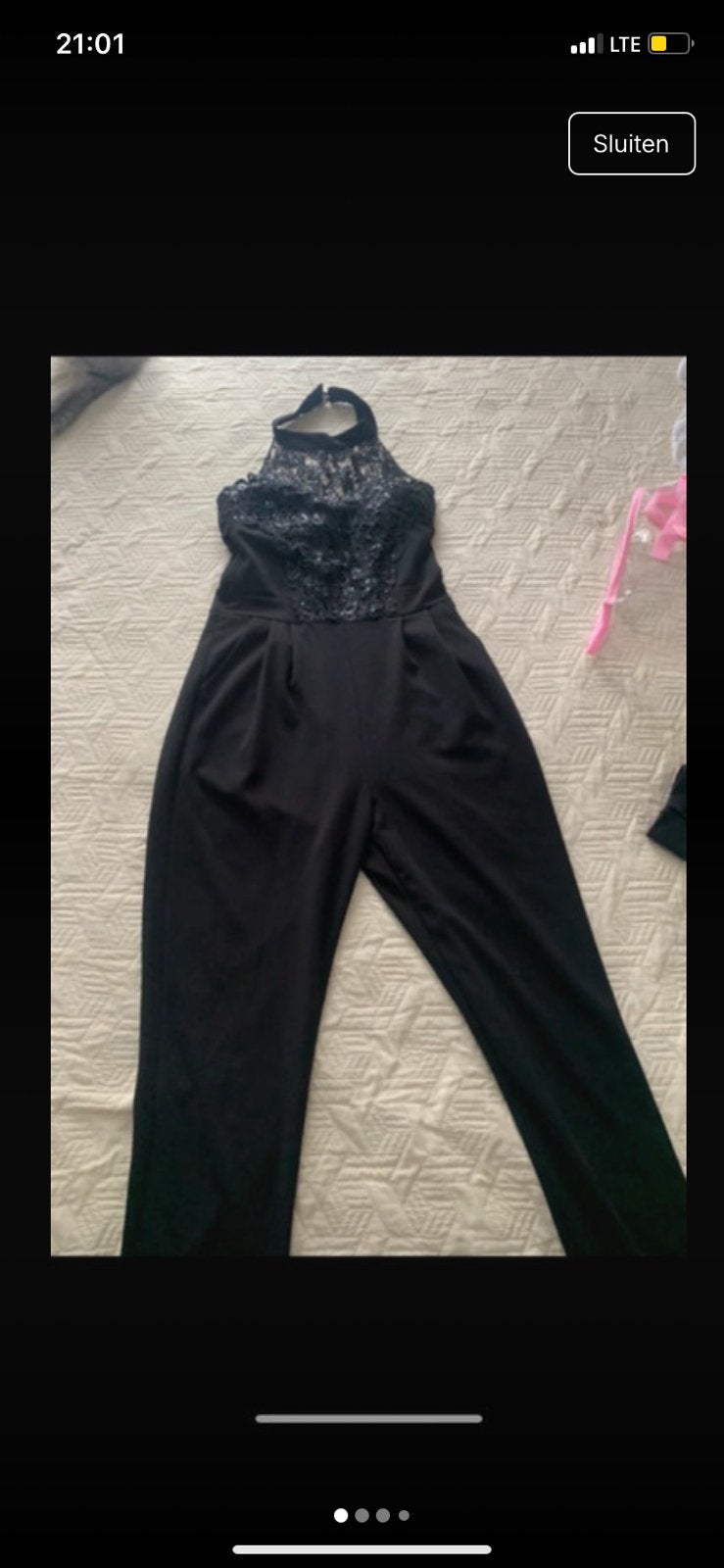 Zwarte jumpsuit met kanten top - Maat 36, Kleding | Dames, Jumpsuits, Ophalen of Verzenden, Zo goed als nieuw, Maat 46/48 (XL) of groter
