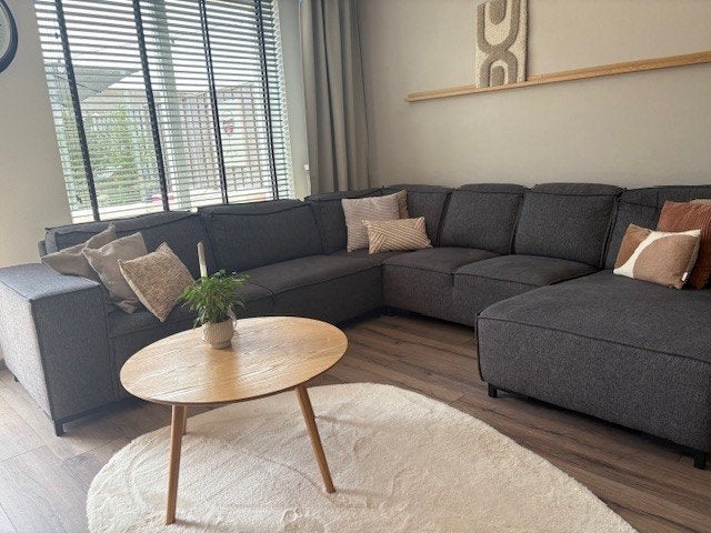 Antraciet grijze hoekbank met longchair, Ophalen, Gebruikt, 300 cm of meer, Rechte bank