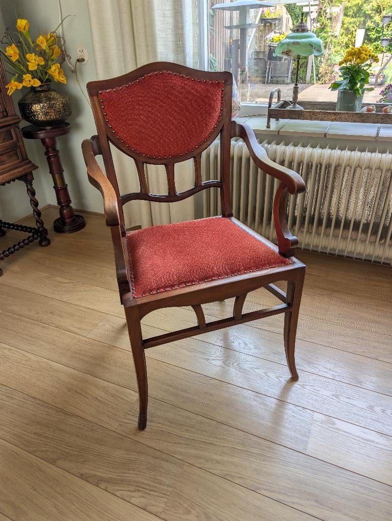 Antieke stoel, Huis en Inrichting, Ophalen, Gebruikt, Bruin, Neoclassicistische/Empire revival armstoel,
