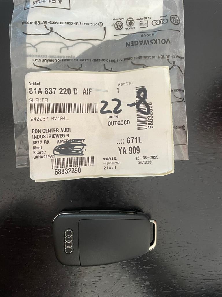 Originele Audi Sleutel - Nieuw van Dealer, Ophalen of Verzenden, Nieuw, Audi