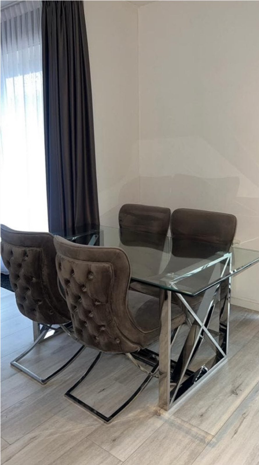 Glazen eettafel incl. Richmond stoelen, Ophalen, Vierkant, 50 tot 100 cm, Zo goed als nieuw