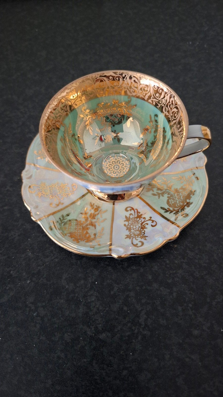 Vintage Vianden Luxemburg theekopje met schotel, Ophalen of Verzenden