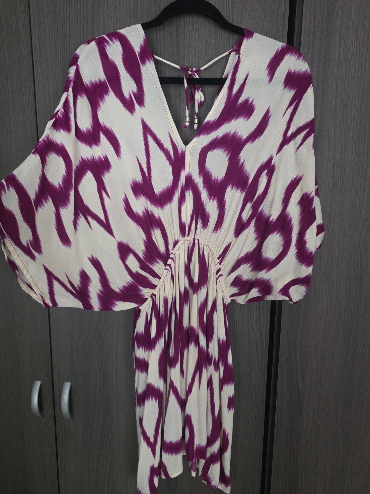 Zomerse paarse en beige kaftan jurk, Kleding | Dames, Maat 38/40 (M), Paars, Ophalen of Verzenden, Boven de knie