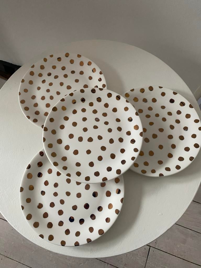 Hema borden wit met gouden stippen 20cm, Huis en Inrichting, Keuken | Servies, Ophalen, Gebruikt, Keramiek, Bord(en)
