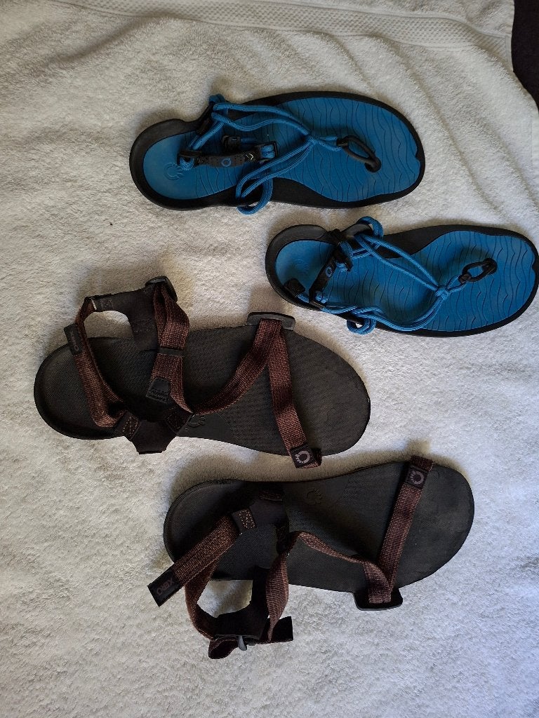 2 paar XERO sandalen: Z-trek bruin en Aqua Cloud blauw, Kleding | Heren, Sandalen, Overige kleuren, Zo goed als nieuw, XERO