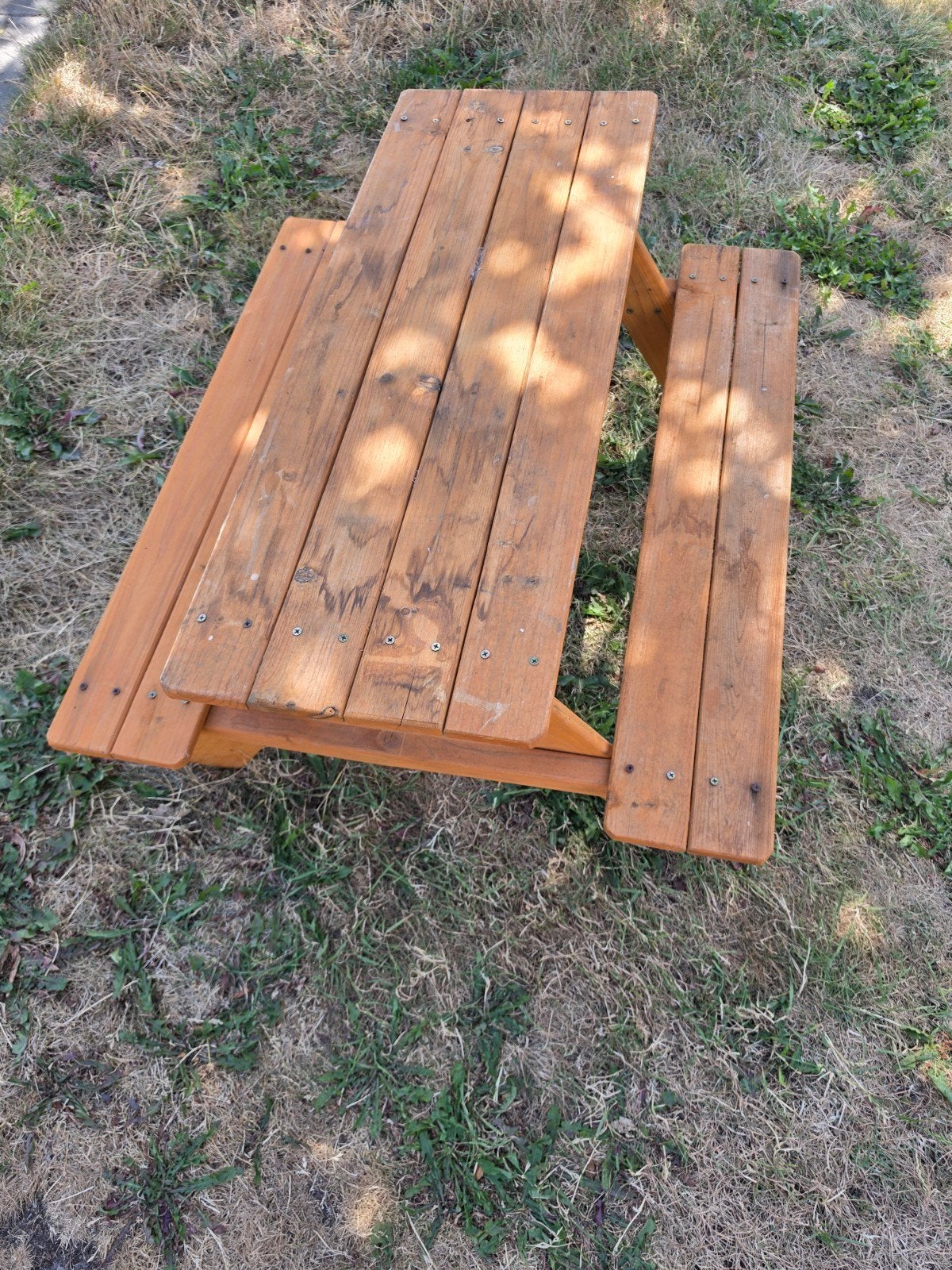 Te koop een kinder picknick bankje met tafel, Gebruikt, Rechthoekig, Hout, Ophalen