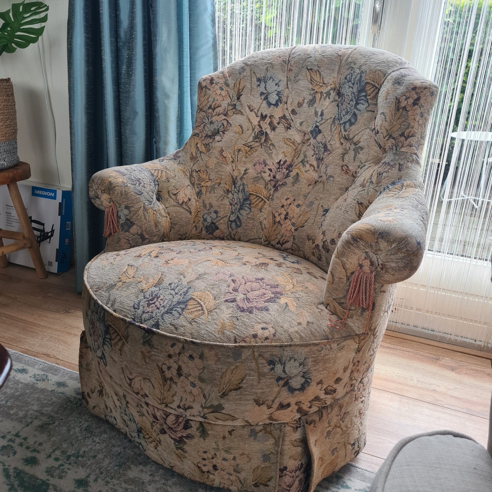 Vintage Dames Fauteuil met Bloemenprint, Ophalen of Verzenden