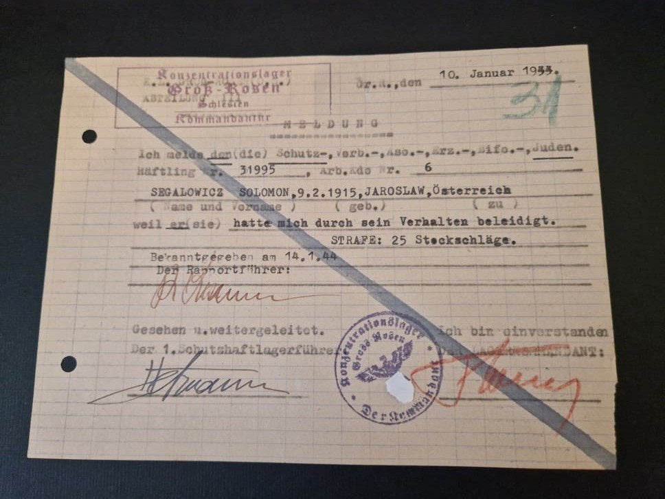 zeer zeldzaam document concentratiekamp gross rosen, Ophalen of Verzenden