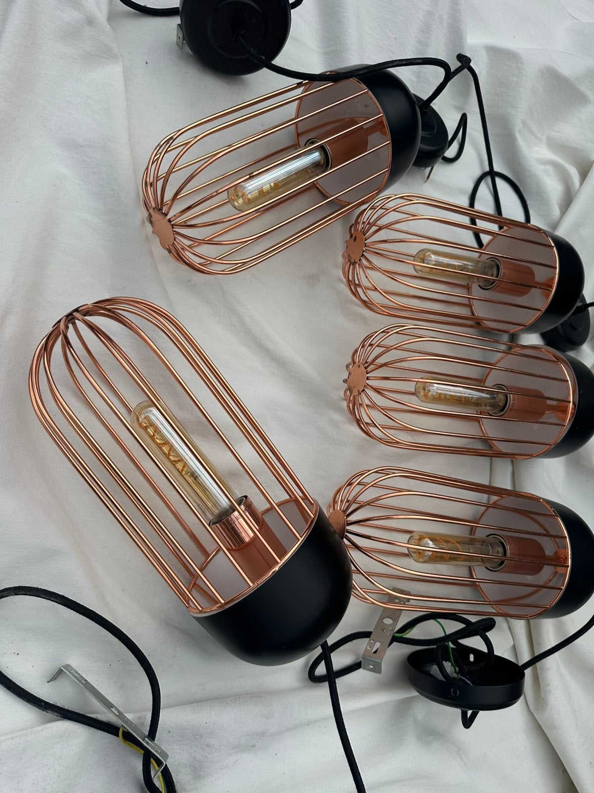 Lumidora 5 draad hanglampen rose goud zwart, Huis en Inrichting, Lampen | Hanglampen, Ophalen of Verzenden, Zo goed als nieuw