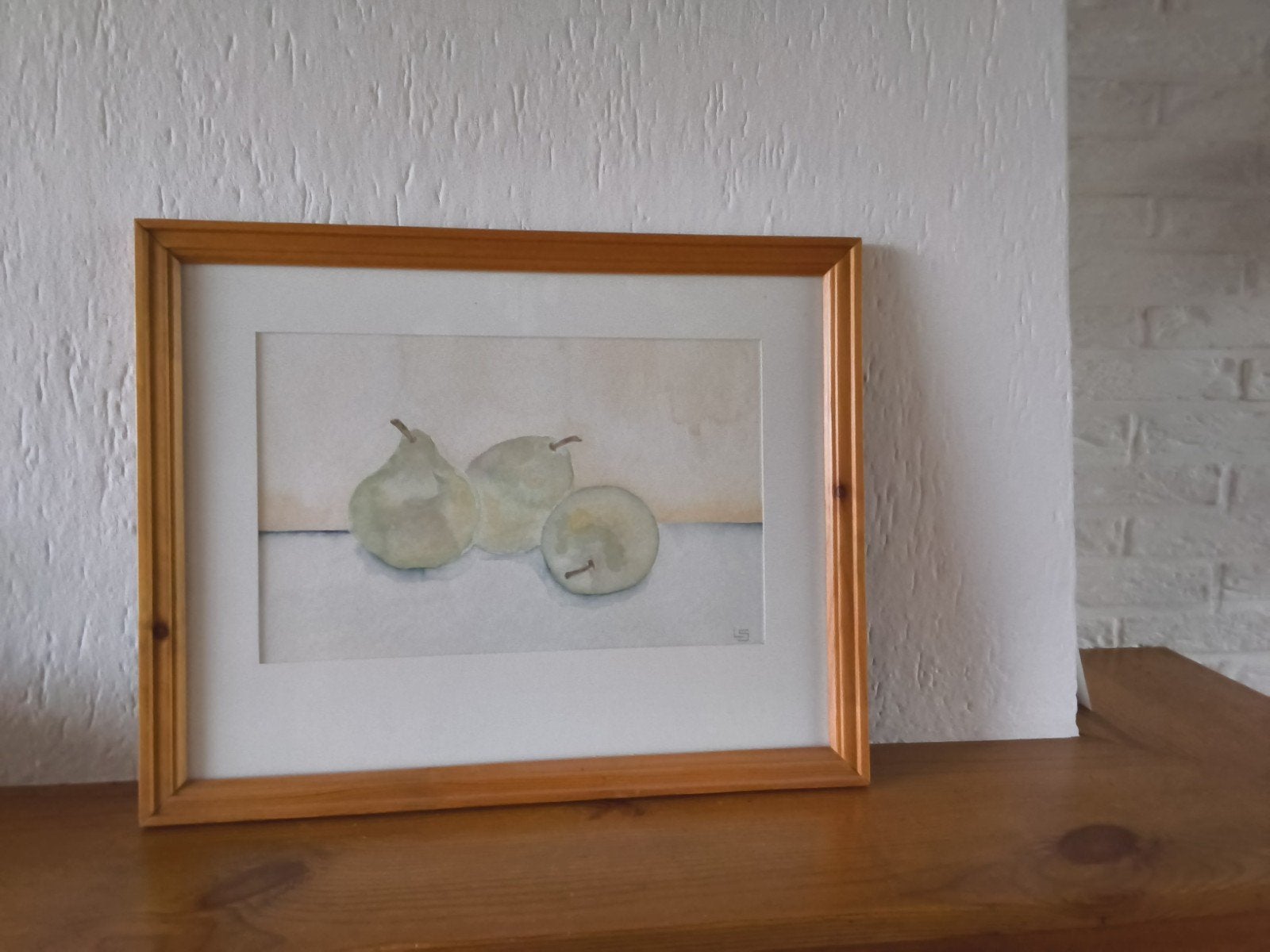 Stilleven met peren - Aquarel in houten lijst, Ophalen, Realistisch, Stilleven, Aquarel
