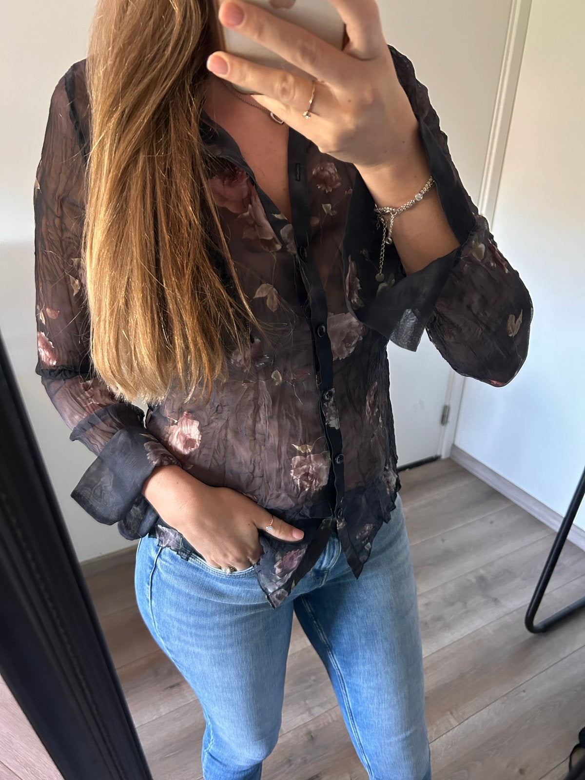 Expresso blouse met bloemenprint - Maat 38, Verzenden, Zo goed als nieuw, Maat 38/40 (M), Zwart