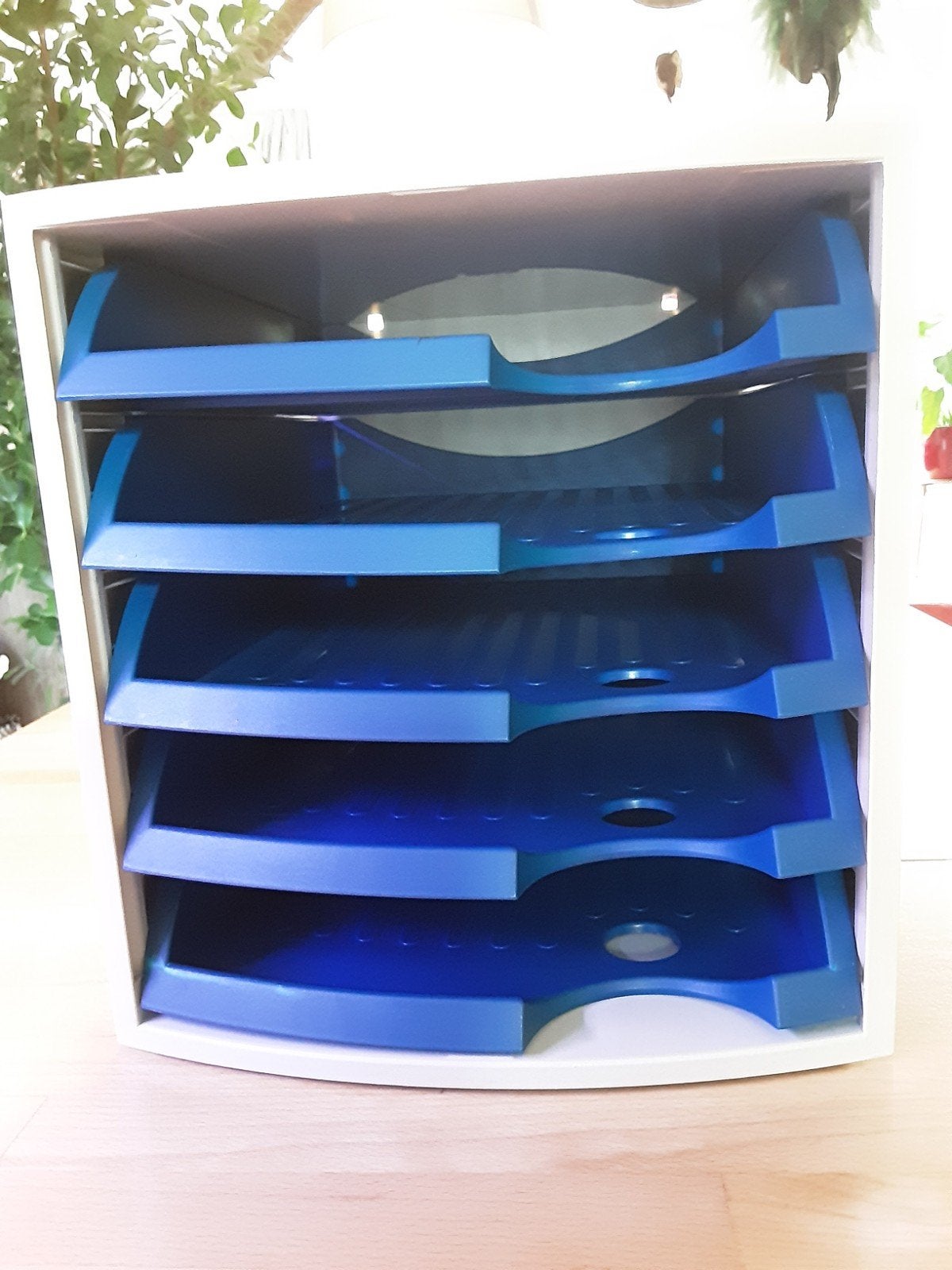 Bureau ladeblok, blauw/grijs, 5 lades, open aan de voorkant, Ophalen, Gebruikt