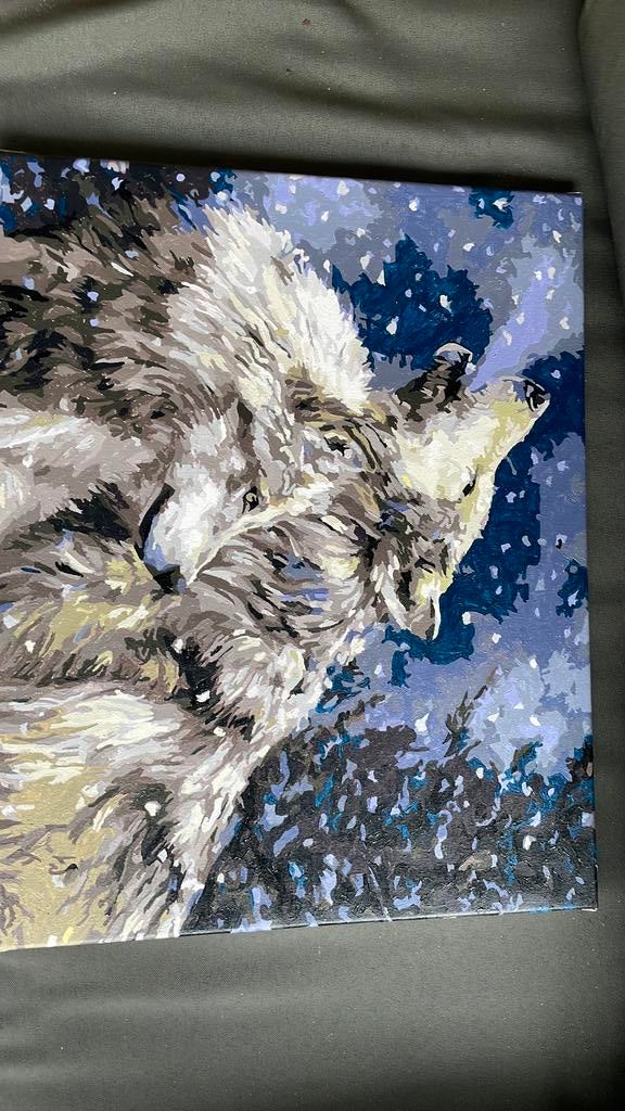 Schilderij van een wolf, Ophalen