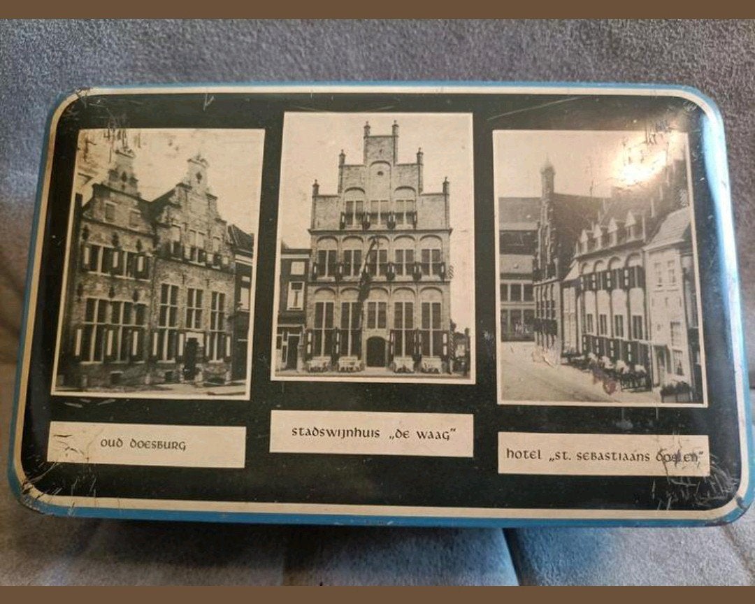 Vintage blikken doos met afbeeldingen van Doesburg, Ophalen of Verzenden, Gebruikt, Overige