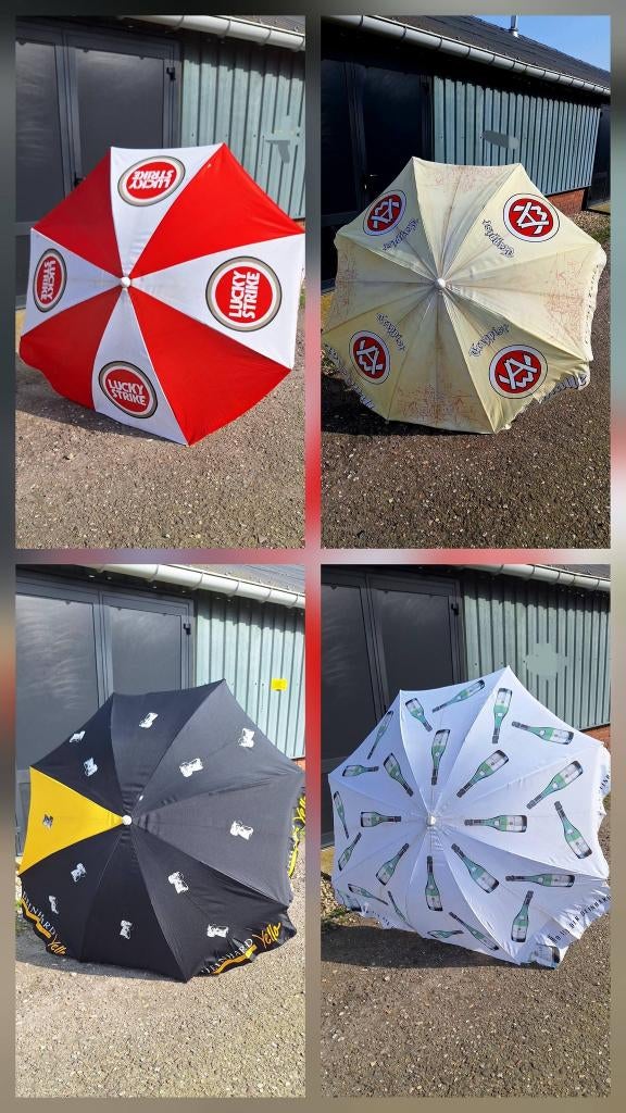 Vrolijke vintage reclame parasol, parasols, div. soorten🌞, Tuin en Terras, Parasols, Ophalen, Verstelbaar, Gebruikt, .