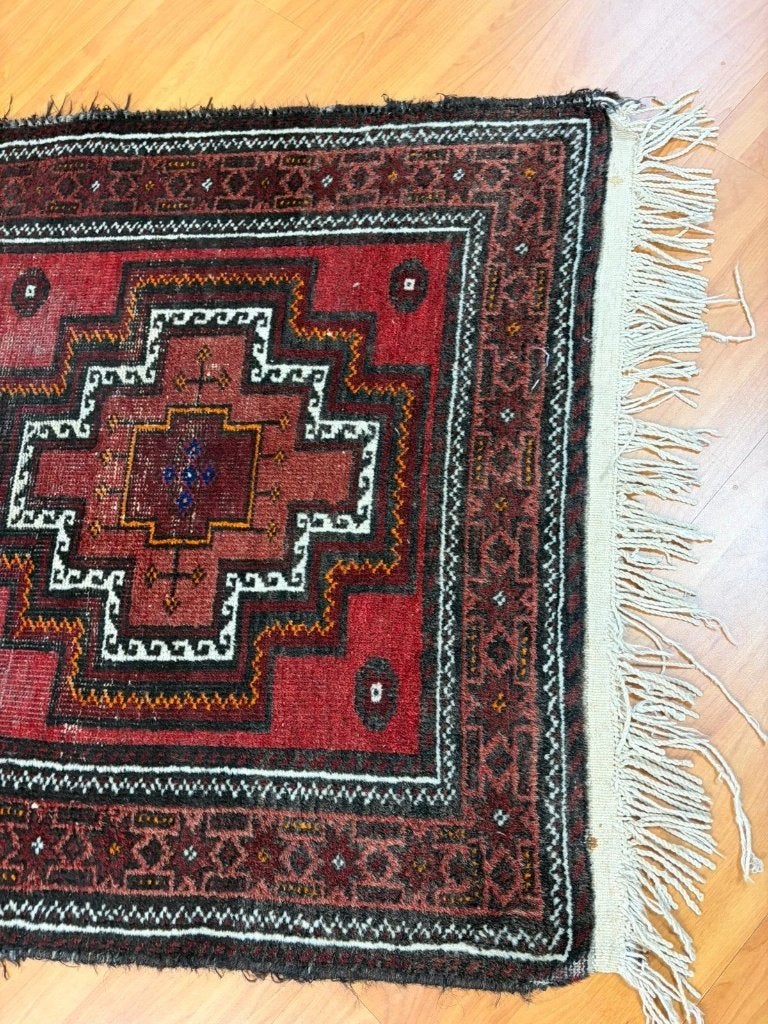 Oosters tapijt versleten sleets rood blauw  128/75, Ophalen of Verzenden