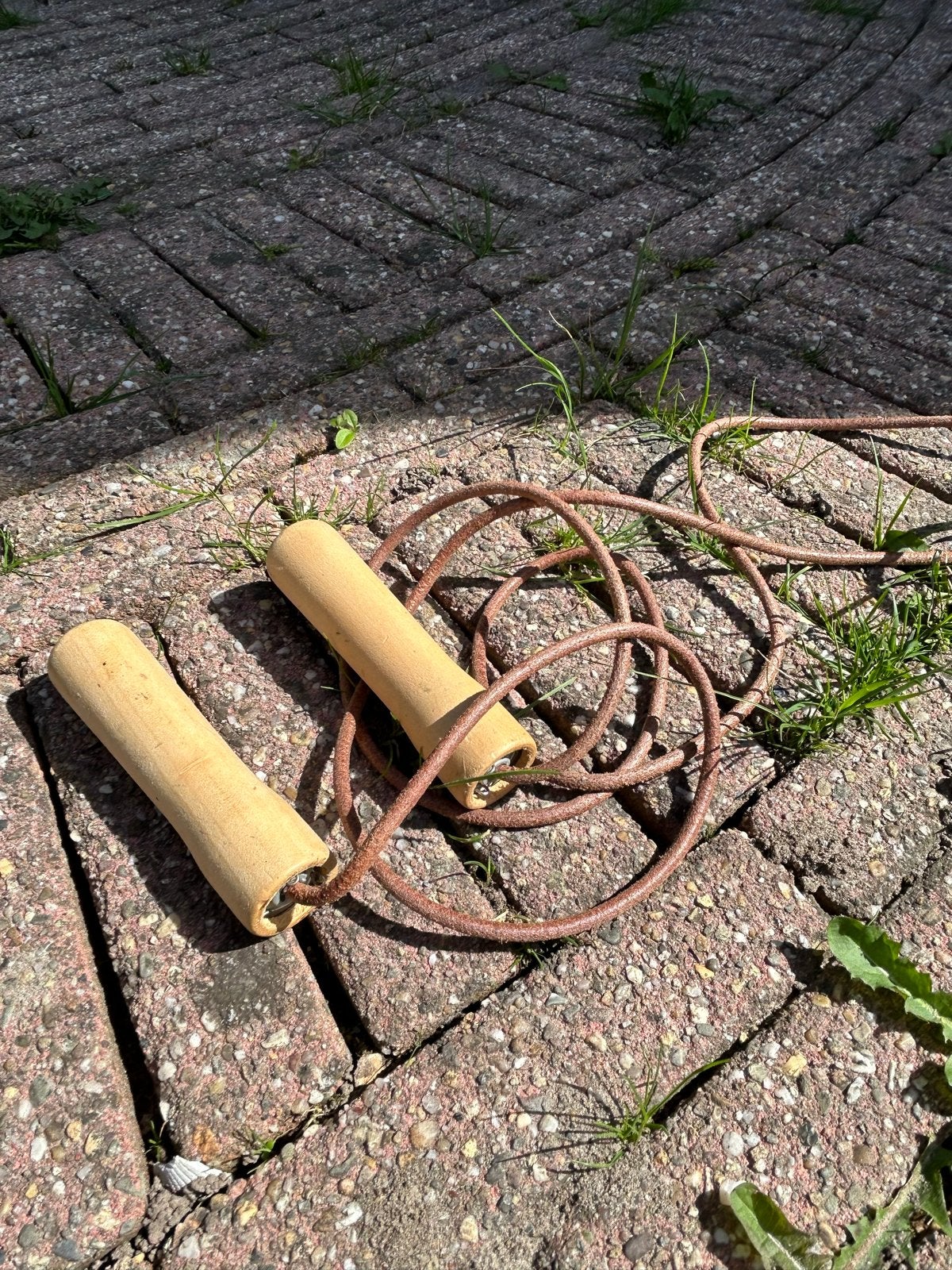 Leren Springtouw met houten handvatten met kogelagers, Sport en Fitness, Springtouwen, Ophalen of Verzenden, Sport-springtouw