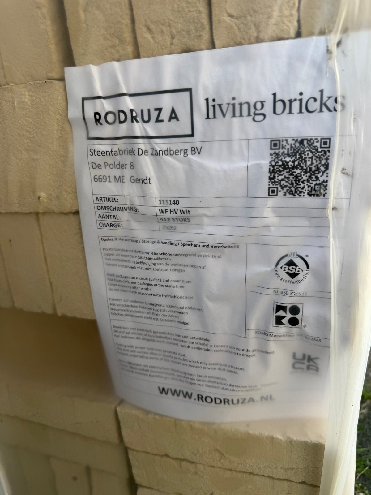 Rodruza Living Bricks WF HV Wit - Nieuwe Bakstenen, Ophalen of Verzenden, Nieuw, Bakstenen