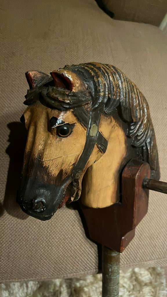 Uniek Vintage Stokpaard met Wieltjes, Antiek en Kunst, Ophalen of Verzenden