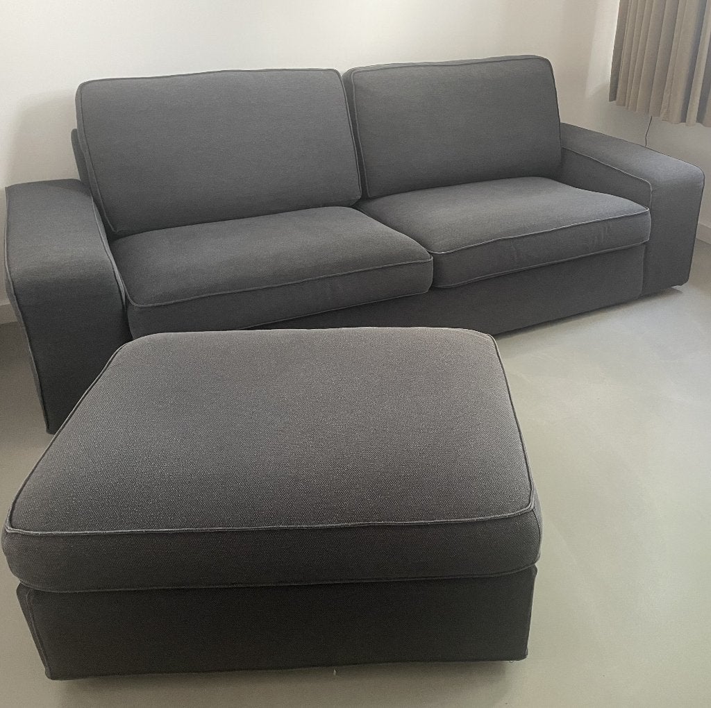 3 Zitsbank + Voetenbank/Hocker Middengrijs - IKEA Kivik, Ophalen, Minder dan 75 cm, Driepersoons, Zo goed als nieuw
