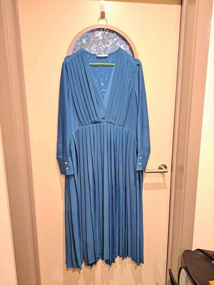 Mango plissé jurk, NIEUW, L, Mango, Blauw, Maat 42/44 (L), Nieuw