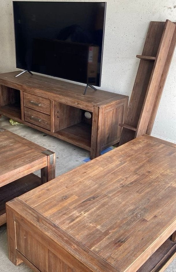 Complete woonkamer Tv meubel ,salontafel bijzettafel acacia, Ophalen