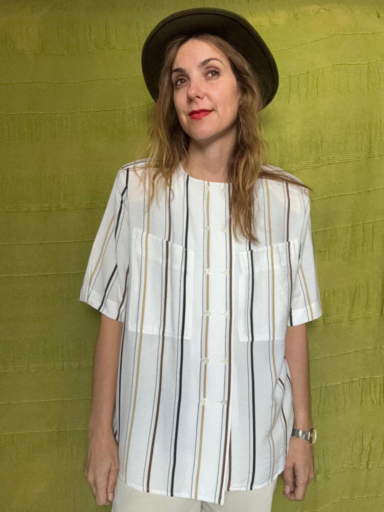 Vintage blouse, maat 42/XL - wit - streepje - 90's, Ophalen of Verzenden, Vintage, ,, ,