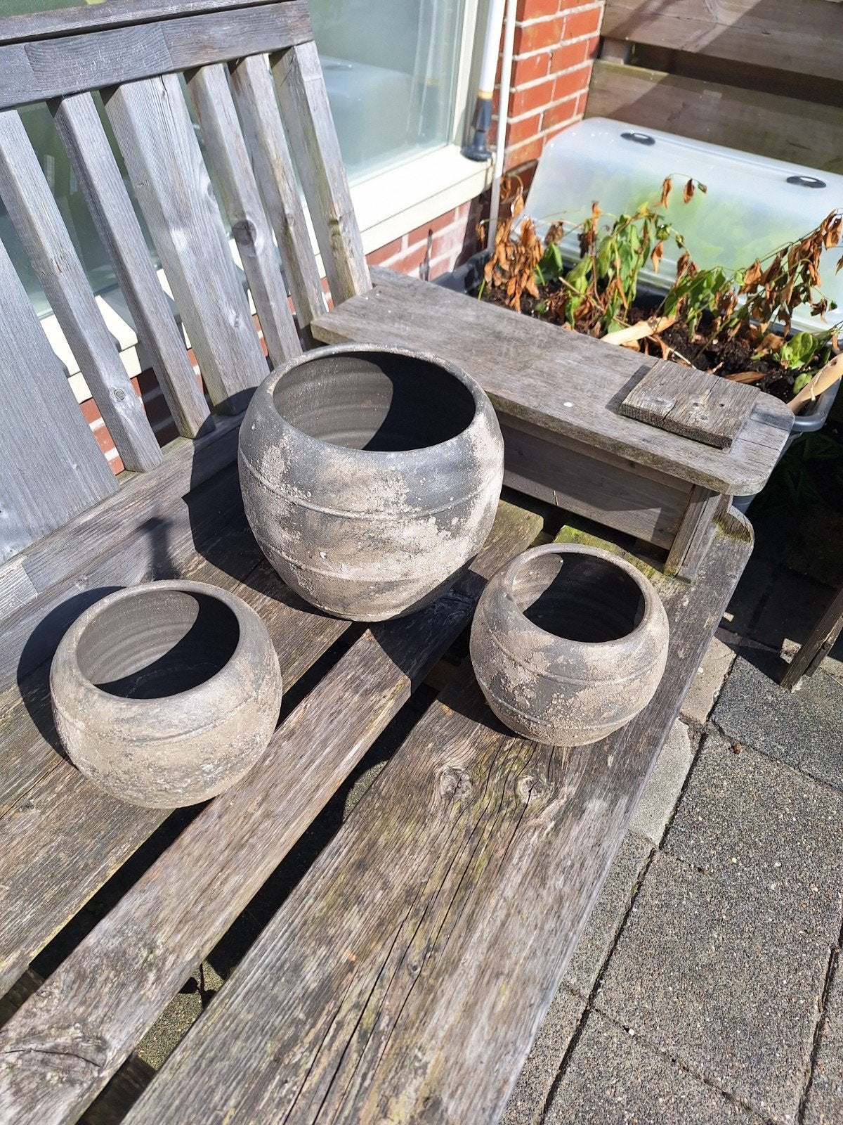Set van 3 rustieke bloempotten - Gebruikt, Gebruikt, Rond, Ophalen of Verzenden, Aardewerk
