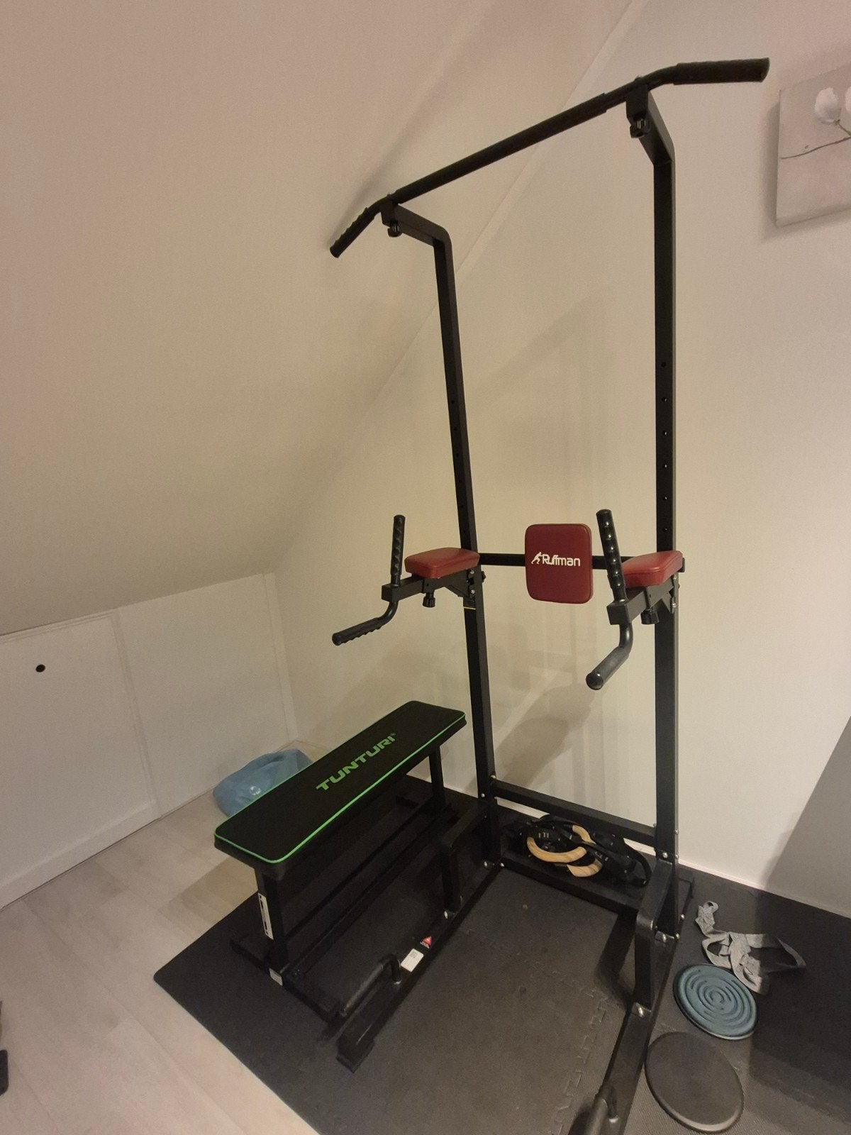 Tunturi Power bench and Ruffman pull-up bar, Ophalen, Zo goed als nieuw, Benen, Fitnessbank