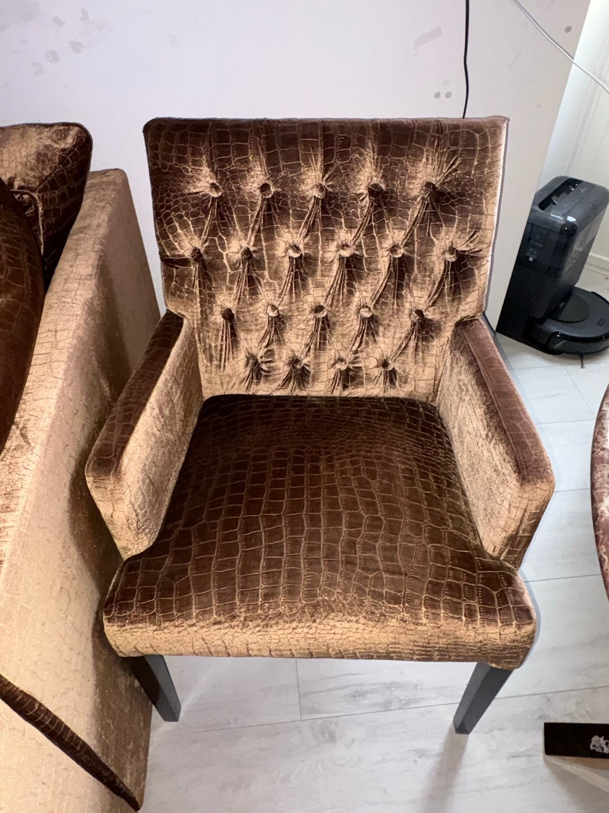 Design stoelen met croco print velvet fluweel, Ophalen, Bruin, Zo goed als nieuw, Eén