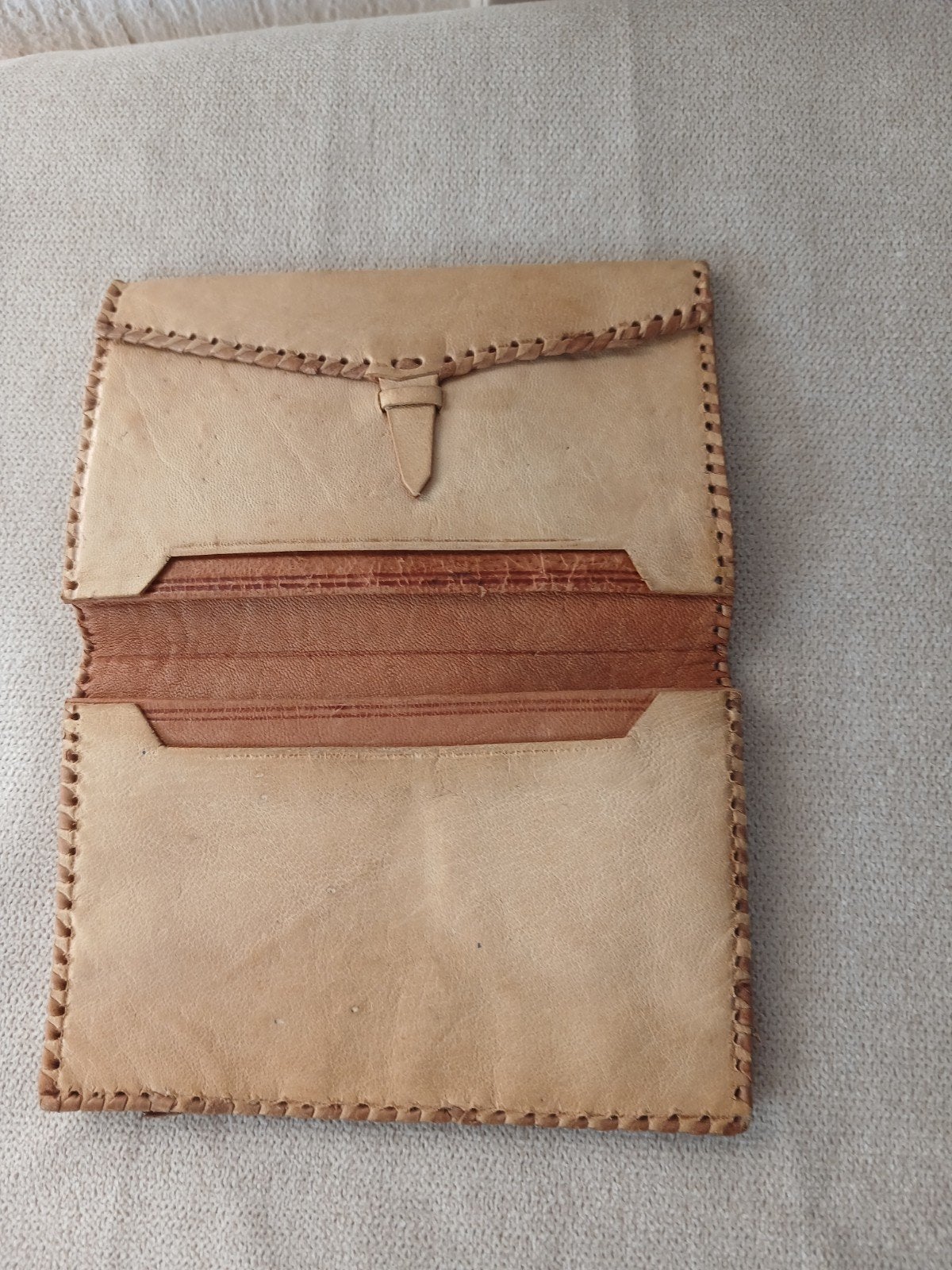 Vintage Leren Portemonnee, Overige merken, Gebruikt, Beige, Ophalen of Verzenden