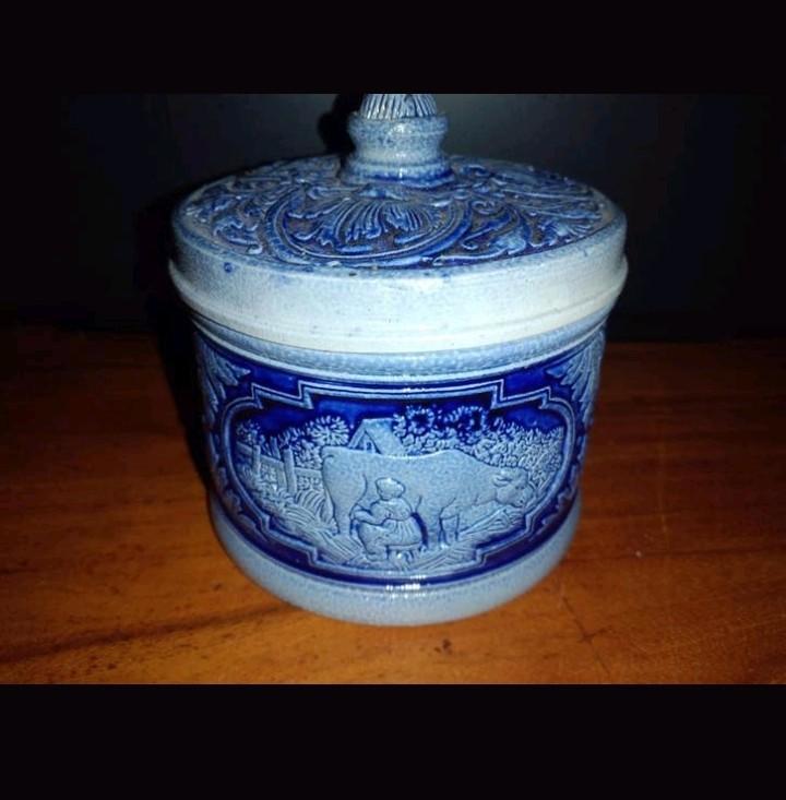Vintage Westerwald zoutpotje met deksel, blauw/grijs, Ophalen of Verzenden