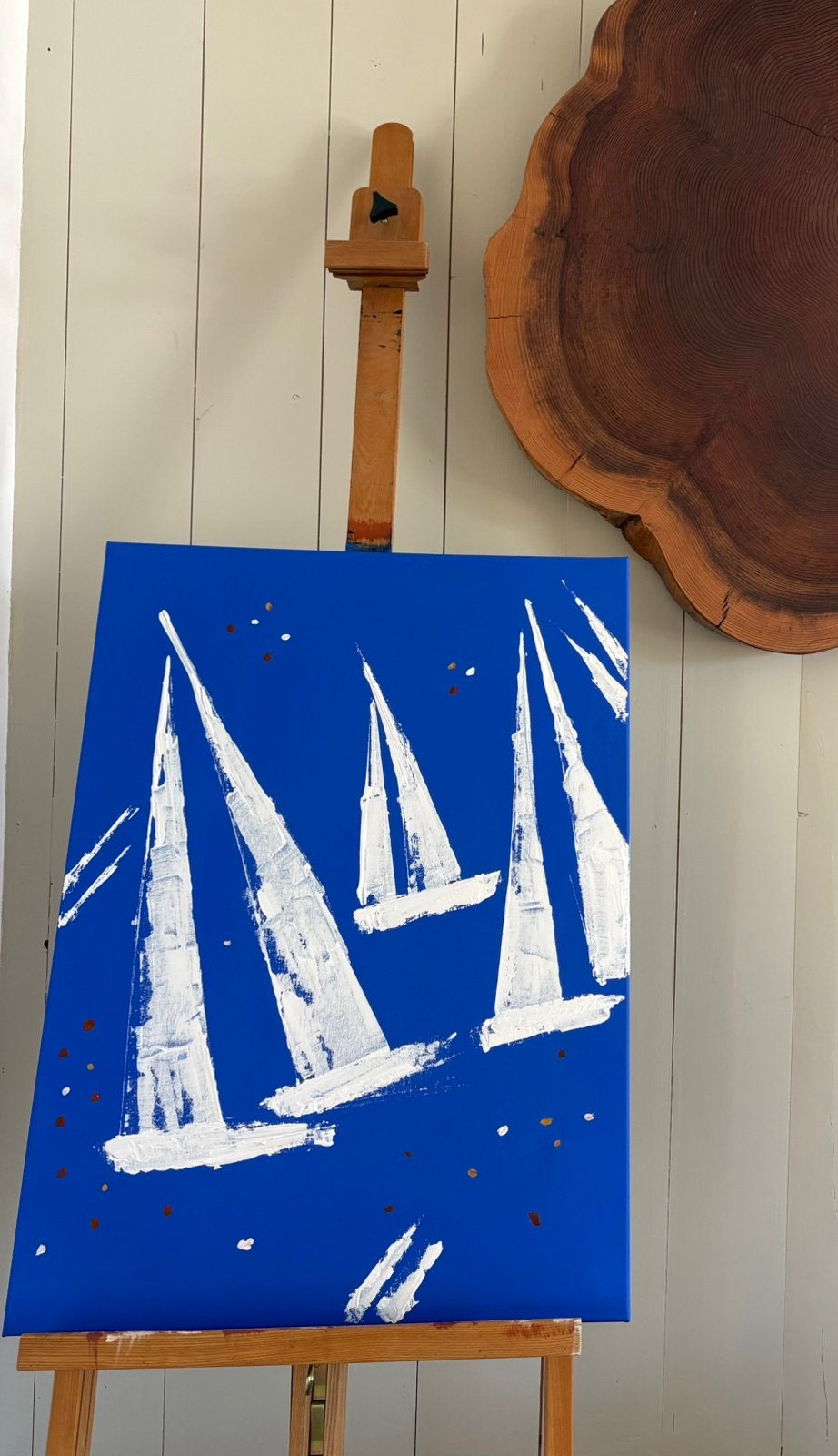 Modern schilderij zeilboten, Ophalen
