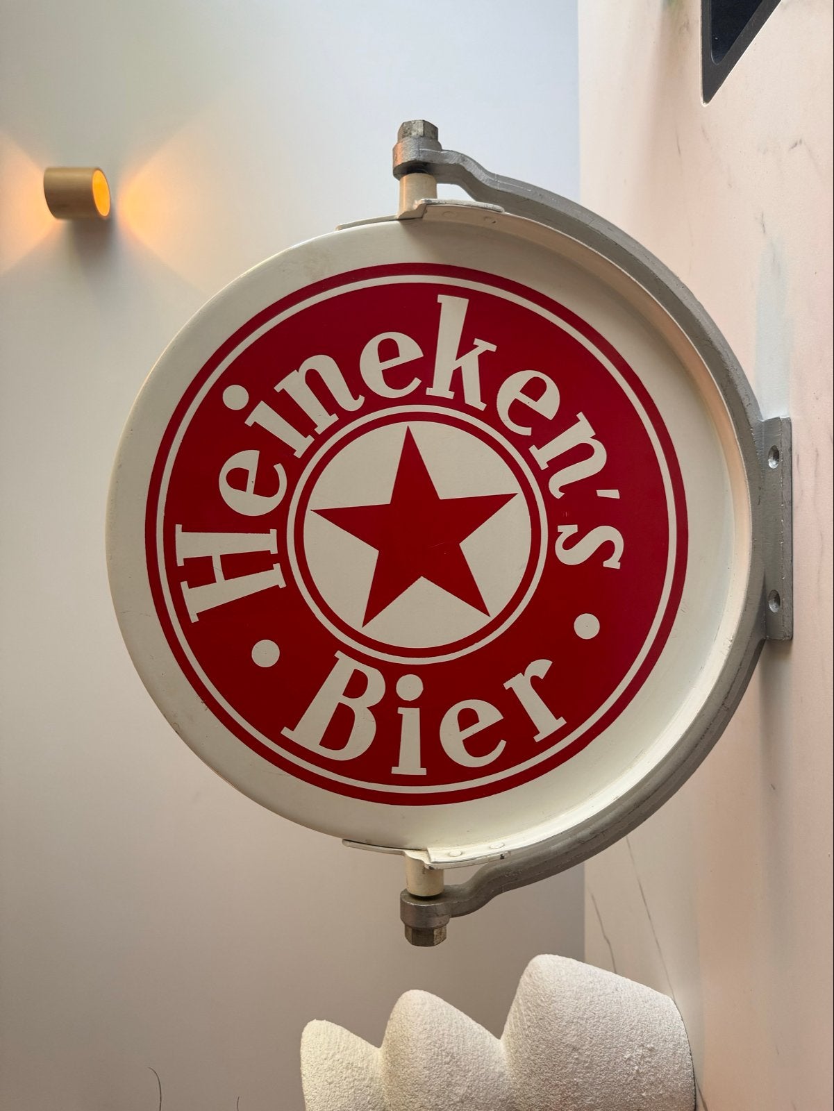 Vintage dubbelzijdig Heineken reclamebord - Oud logo, Ophalen of Verzenden